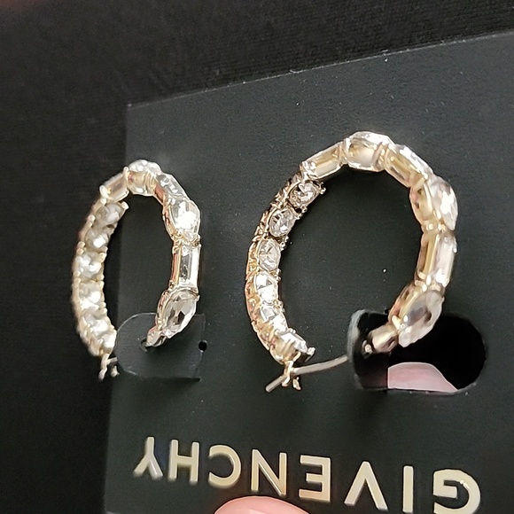 New Givenchy Small Baguette & Pear-Shape Crystal Hoop Earrings, 0.78, NWT - Picture 1 of 9